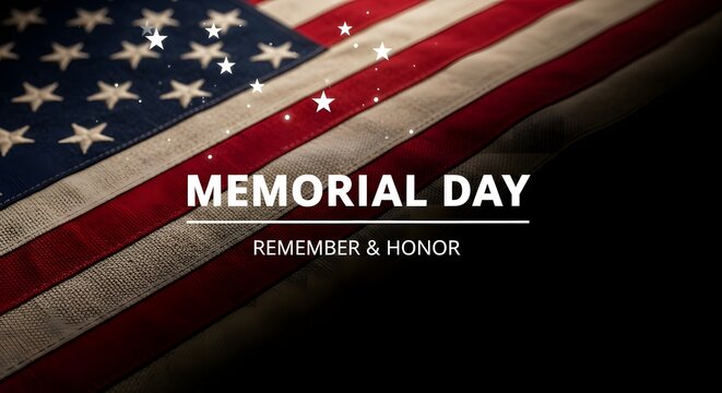 Close Up of American Flag Fabric - Memorial Day - Remember & Honor - Dark Background