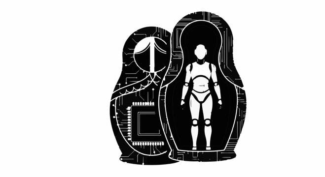 Robotic matryoshka dolls representing AI and technology evolution