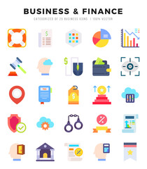 Business & Finance Flat icons collection. Flat icons pack. Vector illustration