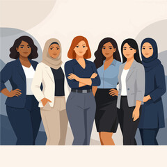 Obraz premium Diverse Professional Women Standing Together in Office Wear for Business Teamwork Concept