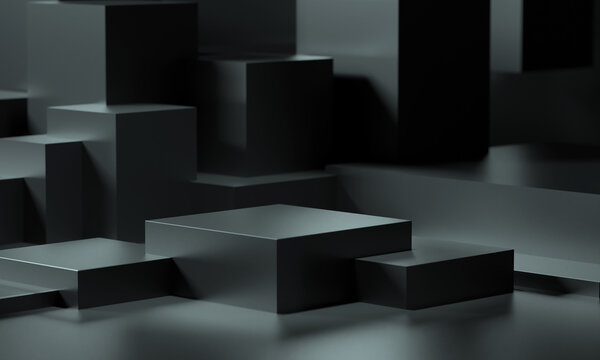 Minimal Dark Product Display Podium Stage Empty Space Luxury Technology Background 3D Render