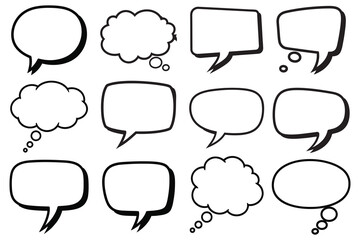 Collection of various speech bubbles and thought clouds