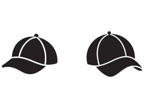 Two black baseball caps with white lines  simple iconic design elements for logos or avatars