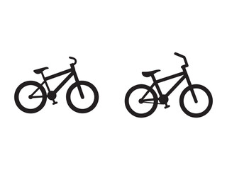 Fototapeta premium Two black bicycle silhouettes on white background side view bike icons