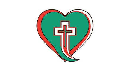 Fototapeta premium Cross Heart Symbol Flat Vector Illustration