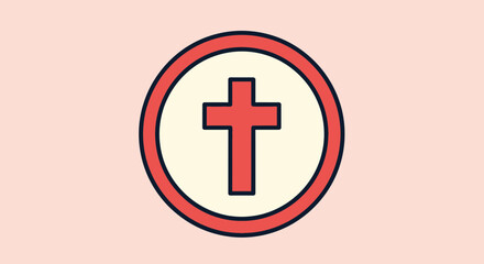 Obraz premium Cross in Round Emblem Flat Vector Illustration Design