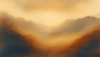 Fototapeta premium misty golden mountain valley at sunrise with layered peaks, soft painterly texture and a calm serene atmosphere