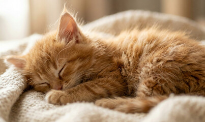 Fototapeta premium Cozy Fluffy Ginger Kitten Fur Close Up Macro