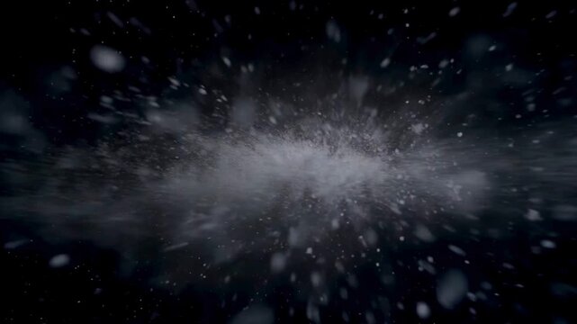 Fast Motion Snow Blizzard. Heavy snow particles flying rapidly toward the camera in a cold, wintry storm environment.