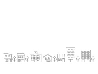 街並みのイラストの背景　手描き風線画