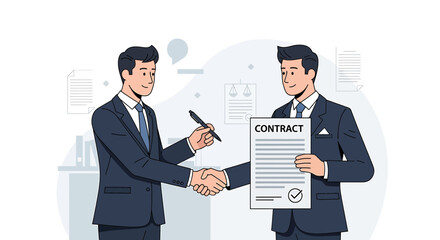 Fototapeta premium Businessmen shaking hands over a signed contract, agreement, partnership, successful deal