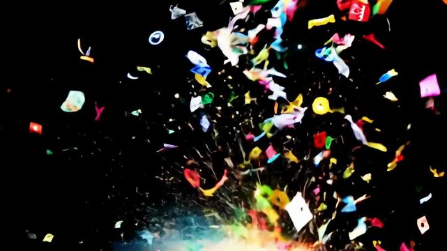 Exploding Colorful Paper Confetti. Festive colorful paper confetti bursting in all directions for a party surprise.