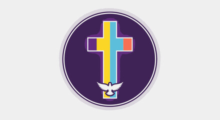 Easter Sunday Cross Silhouette Emblem Flat Vector Illustration