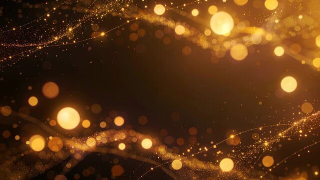 Advancing frames animating gold particles drifting over dark center, with bokeh orbs pulsing