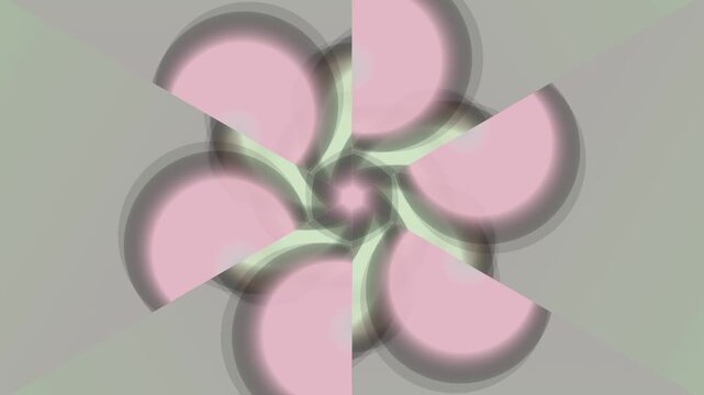 Soft Pastel Geometric Radial Abstract Pattern Background with Pink, Green, and Grey Shapes