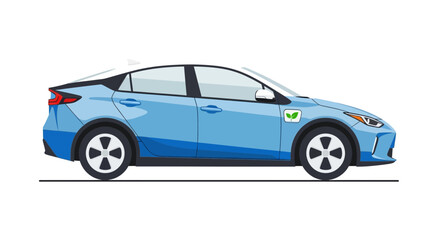 Fototapeta premium Blue electric hybrid car illustration on white background