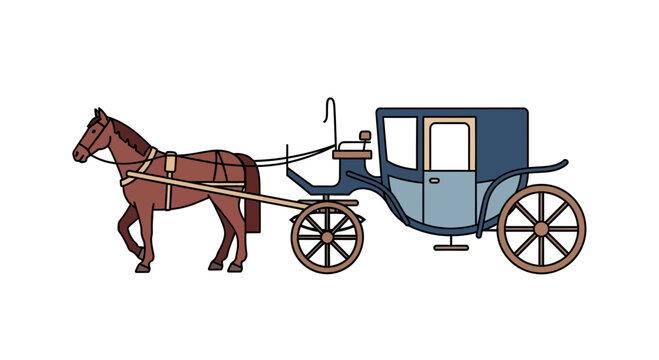 Horse drawn carriage, classic transport, historical vehicle, clip art