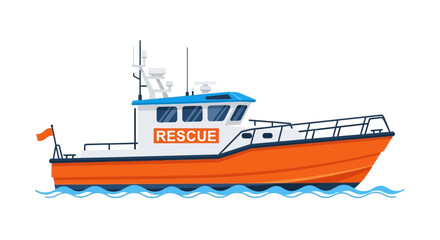 Naklejka premium Orange Rescue Boat on Wavy Water