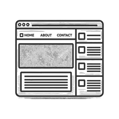Fototapeta premium website layout wireframe with navigation menu and content blocks, web design, UI structure, and development sketch engraving generative ai raster illustration. Scratch board. Black and white.