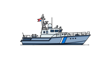 Fototapeta premium Patrol boat illustration with flag on white background