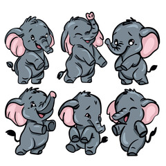 Naklejka premium Cute Baby Elephant Collection - Set of 6 Adorable Cartoon Elephants in Playful Poses