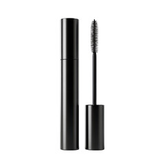 Obraz premium A sleek black mascara tube and wand on transparent background