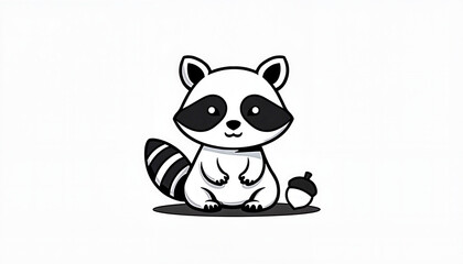 Fototapeta premium Cute raccoon sitting with an acorn on white background 