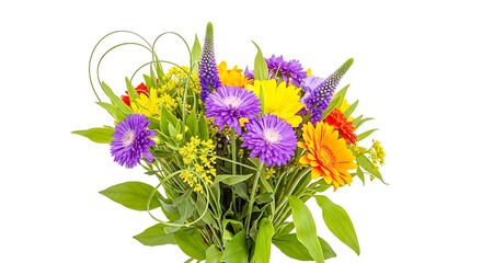 Naklejka premium A vibrant bouquet of colorful flowers arranged in a beautiful display isolated on white background