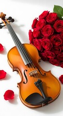 Fototapeta premium Romantic Serenade - Violin and Roses in Harmonious Still Life.