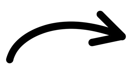 Simple black curved arrow pointing to the right on a white background, representing direction and progress.