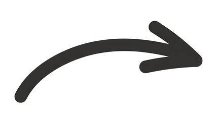 Simple black curved arrow pointing right on a white background, representing direction, progress, and forward movement.