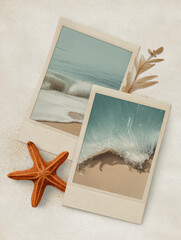Beach Memories with Instant Photos and Starfish, AI generative
