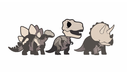 Cute Simplified Dinosaur Skeleton Characters Vector Illustration Isolated on White © Shahonas