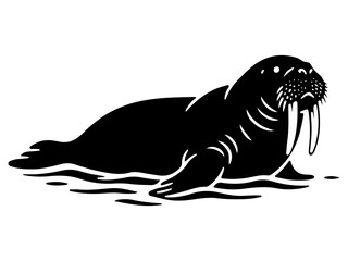 Black Silhouette Icon of Walrus with Tusks for Arctic Wildlife © Ninjackz