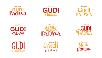 happy gudi padwa creative typography set. vector illustration text style. © RMAKE