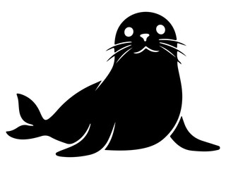 Black Silhouette Icon of Seal or Sea Lion Resting Marine Mammal © Ninjackz