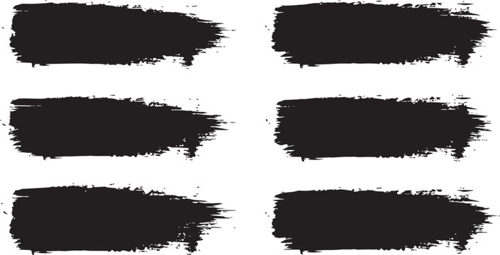 Set of thick black grunge ink brush strokes. Vector paint text banners and rectangular background texture collection.