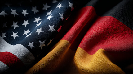 us american and german flag waving together. relations between usa and germany