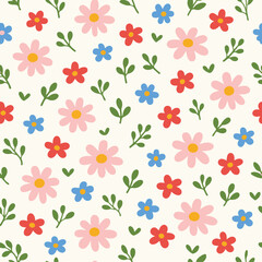 Cute_Minimalist_Daisy_and_Colorful_Wildflower_Seamless_Pattern
