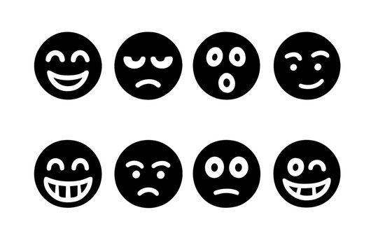 Funny Doodle Faces. Funny Doodle Reactions. Filled icon set of Funny Doodle Reactions: giggling face, eye-roll