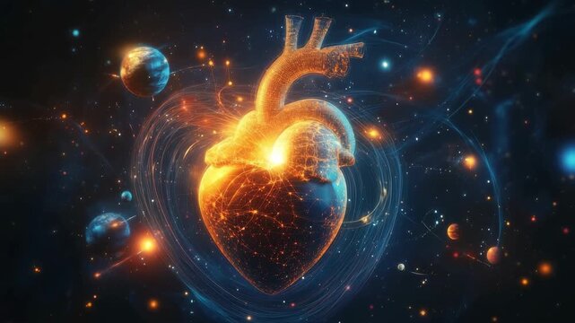 Cosmic heart pulses with galactic energy in a vibrant celestial dance