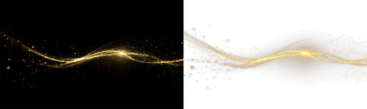 Golden swirling brush strokes with glittering ornamental patterns, elegant hand-drawn calligraphy, festive metallic elements, and luxury abstract curves  overlay gold dust png