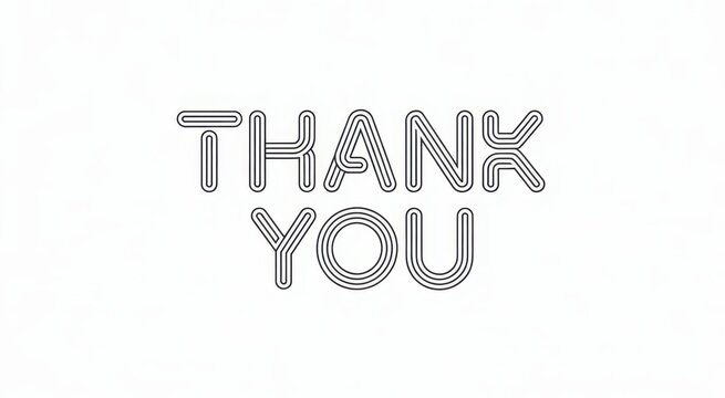 Thank you text message with multiline outline font isolated on white background