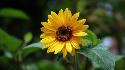 Obraz premium Vibrant yellow sunflower in full bloom against a blurred green garden background