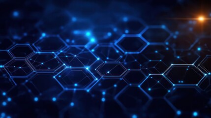 Obraz premium glowing blue hexagonal network grid with connected nodes on a dark background, futuristic and dynamic digital energy