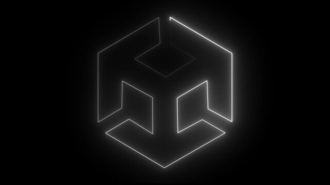 Unity icon animation by white color on black background. 3d modeling, isometric cube with axes. BIM Technology Icon Ideal for Building Information Modeling and Architecture. 4k 