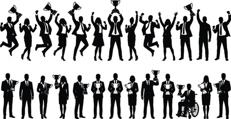 Business trophy silhouettes, professional success vector, corporate achievement design, diversity recognition art, celebration award illustration - flat vector illustration