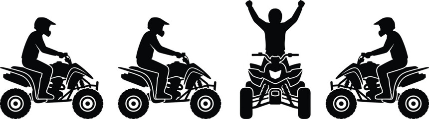 ATV rider silhouettes, all-terrain vehicle vector, motorsport competition design, racing victory art, outdoor adventure illustration - flat vector illustration © TOMSINA
