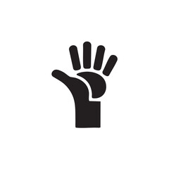 Obraz premium A black hand illustration with fingers raised in a gesture of greeting or waving viewed from the front in a simple graphic style
