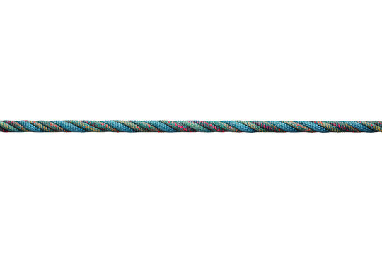 Colorful braided climbing rope stretching horizontally, demonstrating strength and connection, isolated on transparent background